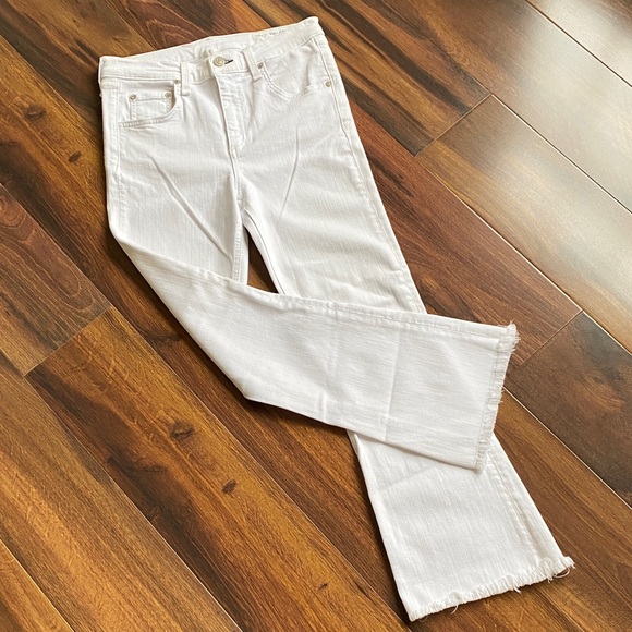 Rag & Bone Bright White Crop Flare Frayed Hem Viscose Blend Jeans - Picture 1 of 13